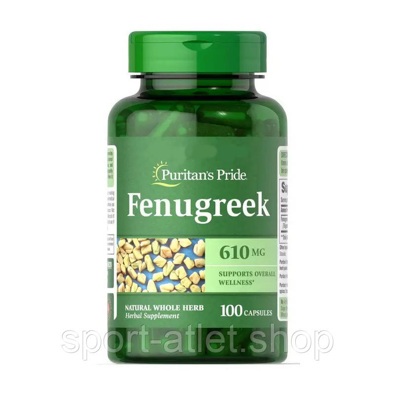 Натуральна добавка Puritan's Pride Fenugreek 610 mg, 100 капсул, фото 1