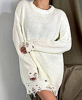 Женская вязанная теплая свитер-туника удлиненного кроя oversize зеленная ,черная ,малина, беж,синий,белый