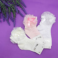 Носочки детские Moni life на 1-2 года нарядные праздничные для девочки ажурная сеточка белые/розовые Турция