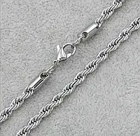 Цепь мужская серебристая плетение веревка от Stainless Steel из медицинской стали длина 60 см ширина 3 мм