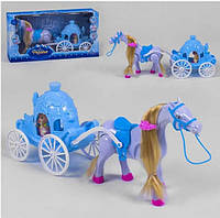 Дитяча іграшка чарівна карета для ляльки з конем та лялькою
