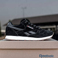 Кроссовки мужские Reebok Classic черные на белой подошве замшевые демисезонные осень весна повседневные легкие 43