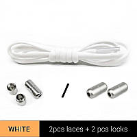 Белые эластичные шнурки с фиксатором без завязок