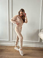 Спортивный костюм женский укорочённая мастерка с капюшоном и штанишками S-M M-L(42-44 44-46) БЕЖЕВЫЙ M-L