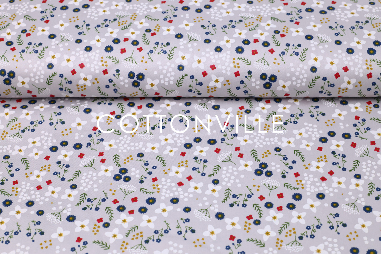 Сатин-твіл Квіточки дрібні на сірому