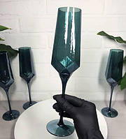 Бокал стеклянный для шампанского Зеркальная бирюза 200 мл ,бирюзовый с гранями