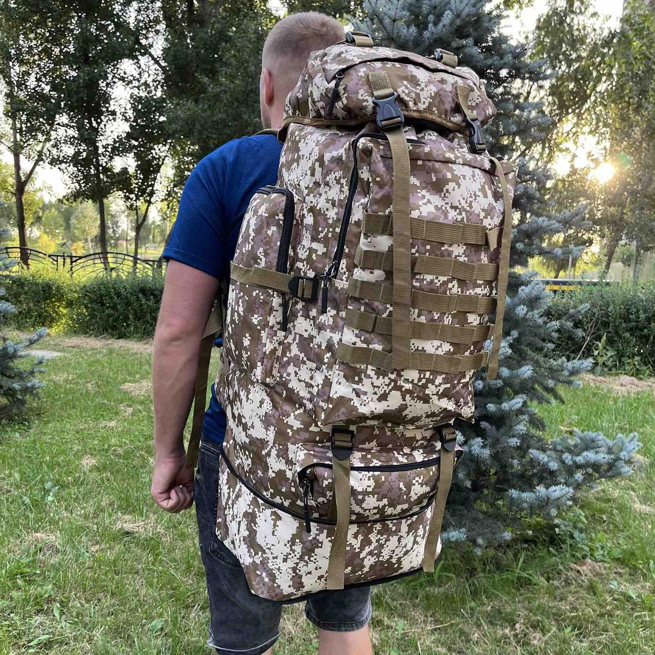 Рюкзак військовий тактичний туристичний 100 літрів піксель пісочний