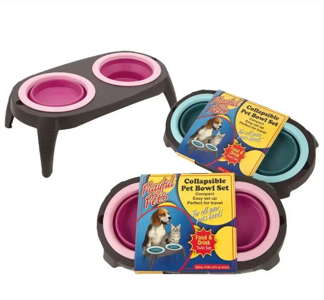 Містка подвійна на складній підставці для собак і котів Pet Bowl Set, фото 1