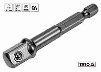 Держатель-адаптер торцевых головок YATO: HEX-1/4" > квадрат-3/8", L=65 мм, Cr-V