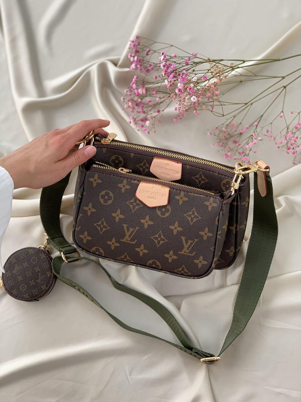 Жіноча мінісумка клатч "3 в одній" LV Multi Pochette Brown/Khaki (коричнева) AS013 модна стильна top