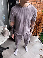 Мужской летний костюм оверсайз штаны + футболка одноцветный (серый) sk121 стильный модный комплект монохром XL