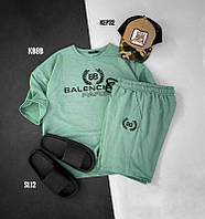 Мужской костюм футболка шорты с надписью Баленсиага (мятный) sK88B качественный летний стильный топ XL