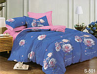 Качественный сатиновый комплект постельного белья сине-розовый S501