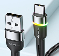 Кабель быстрой зарядки Quick Charge 3A USB - Type-C 1 метр LED ER543B Черный