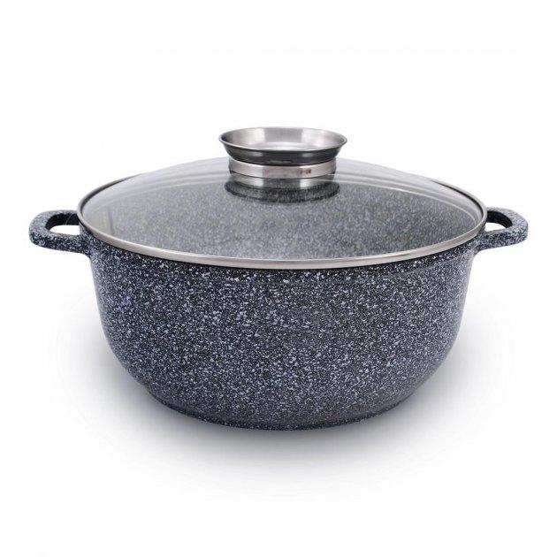 Казан круглий зі скляною кришкою 24см UNIQUE UN-5216 4.3л з гранітним покриттям