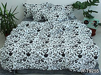 Красивый и Качественный комплект постельного белья из ранфорса белый-серый цвет-черный цветок R-T9255
