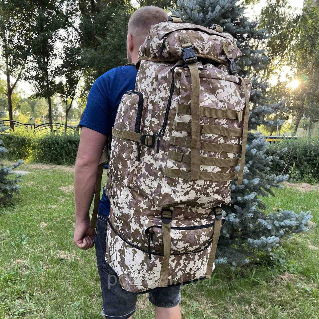 Рюкзак військовий тактичний туристичний 100 літрів піксель пісочний, фото 1