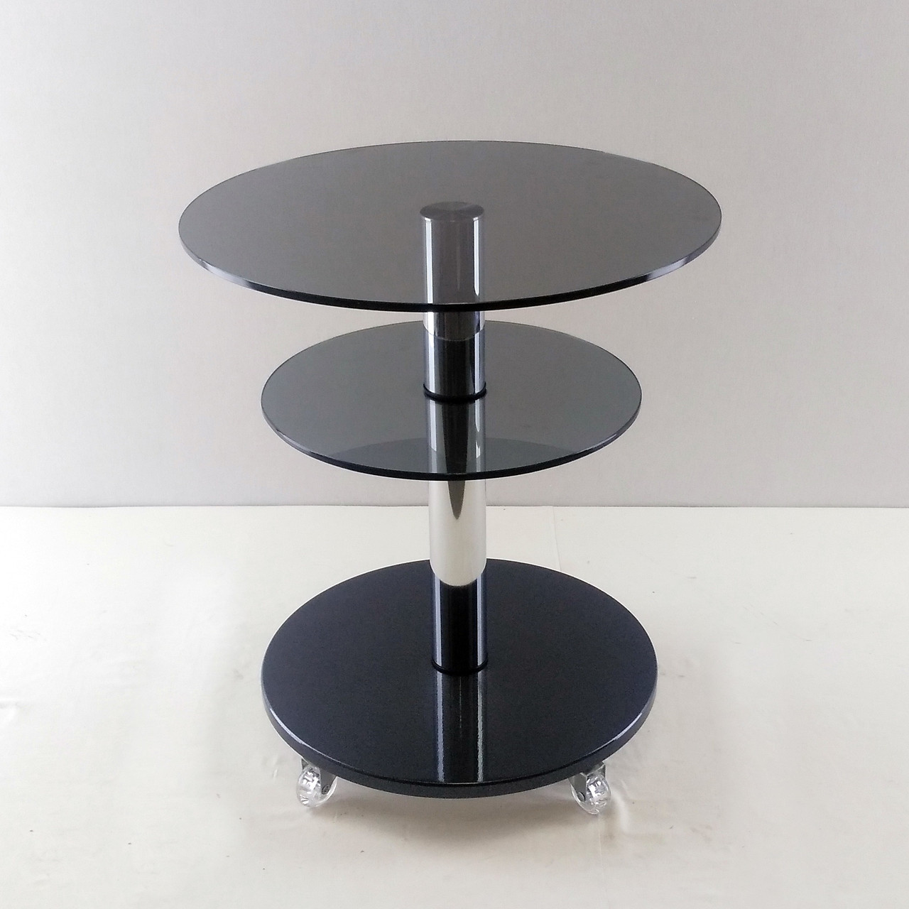 Стіл скляний журнальний круглий Commus Bravo Light425 K gray-black-chr60, фото 1