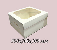 Коробка для торту 200х200х100 мм Біла з вікном