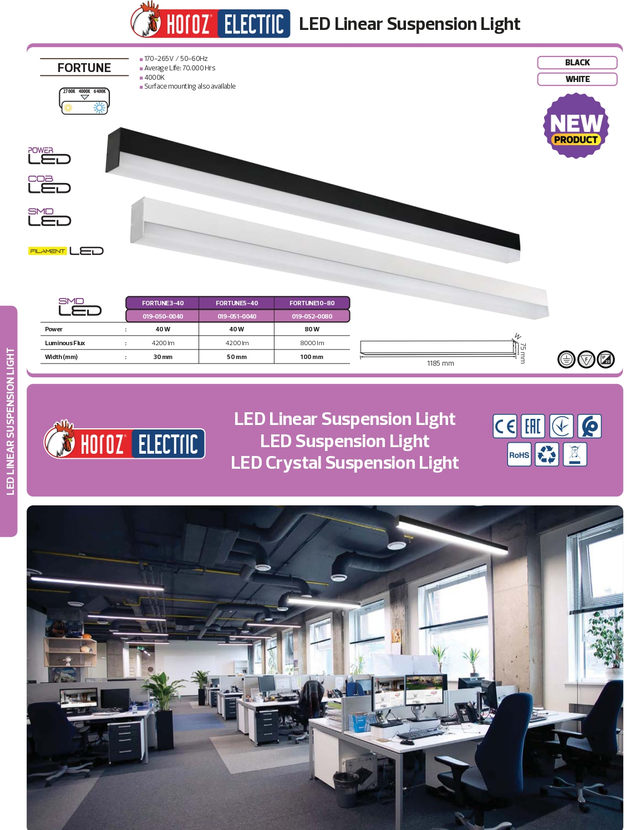 Подвесной линейный LED светильник FORTUNE3 40W фото