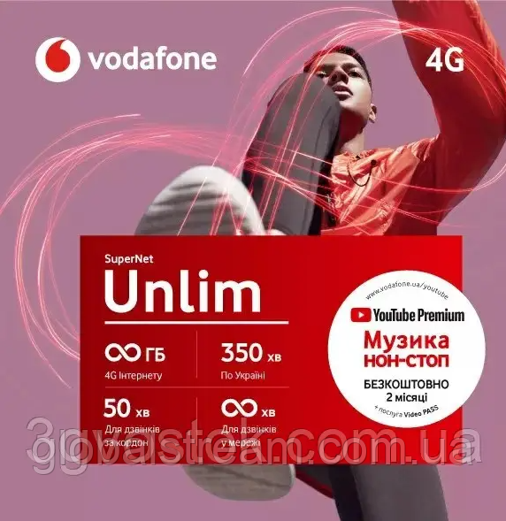 Стартовый пакет Vodafone Безлимит Договор (без ограничений) 350 гр/міс