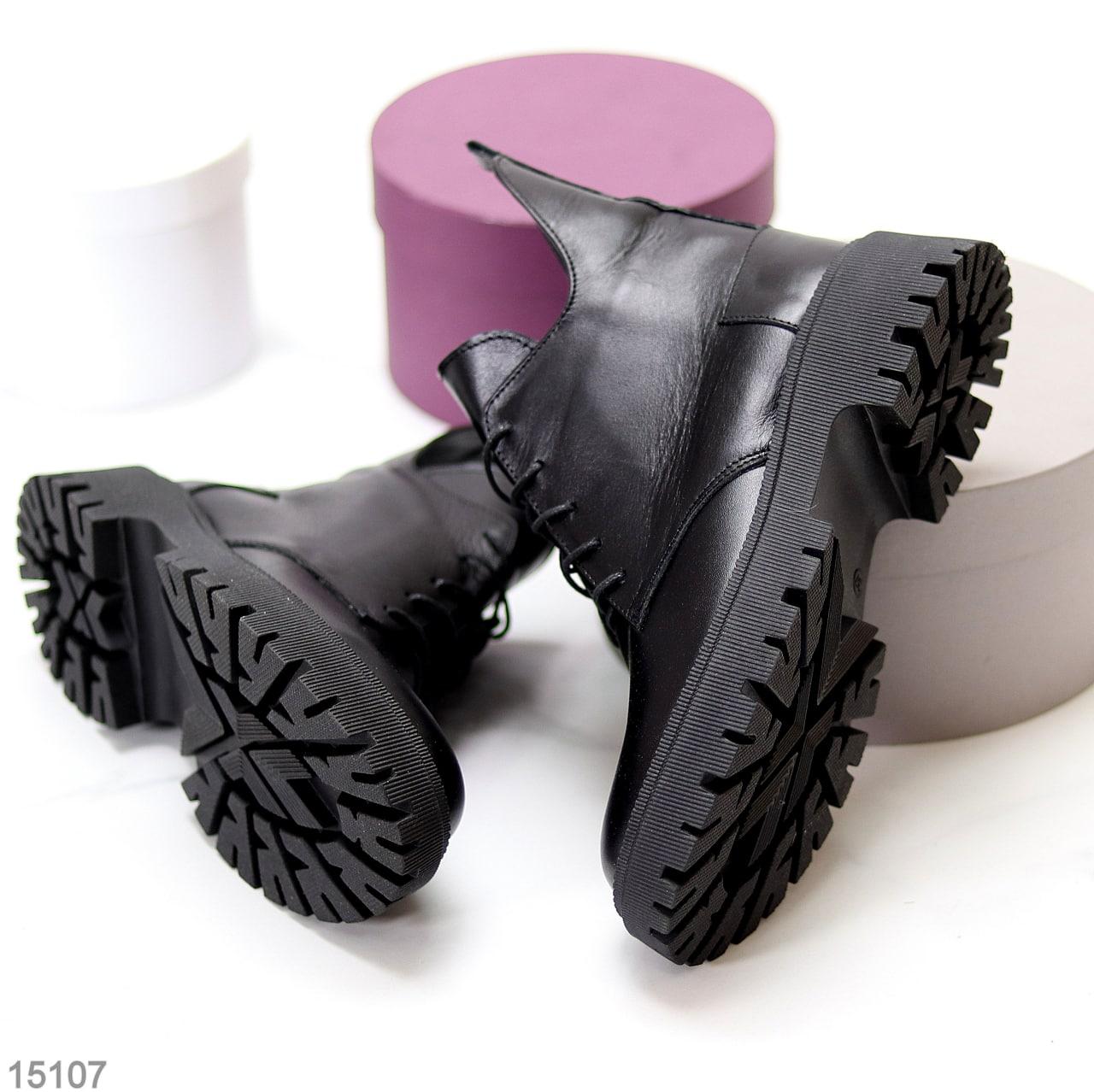 Черные женские кожаные ботинки демисезонные на шнуровке молодежные натуральная кожа - фото 3 - id-p1669138258