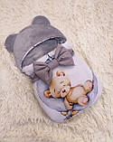 Зимовий комбінезон + конверт спальник принт "Ведмедик" для новонароджених, білий з сірим, фото 2