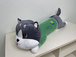 Іграшка подушка обіймашка хаскі довгий у зеленій футболці (130 см) tai0311