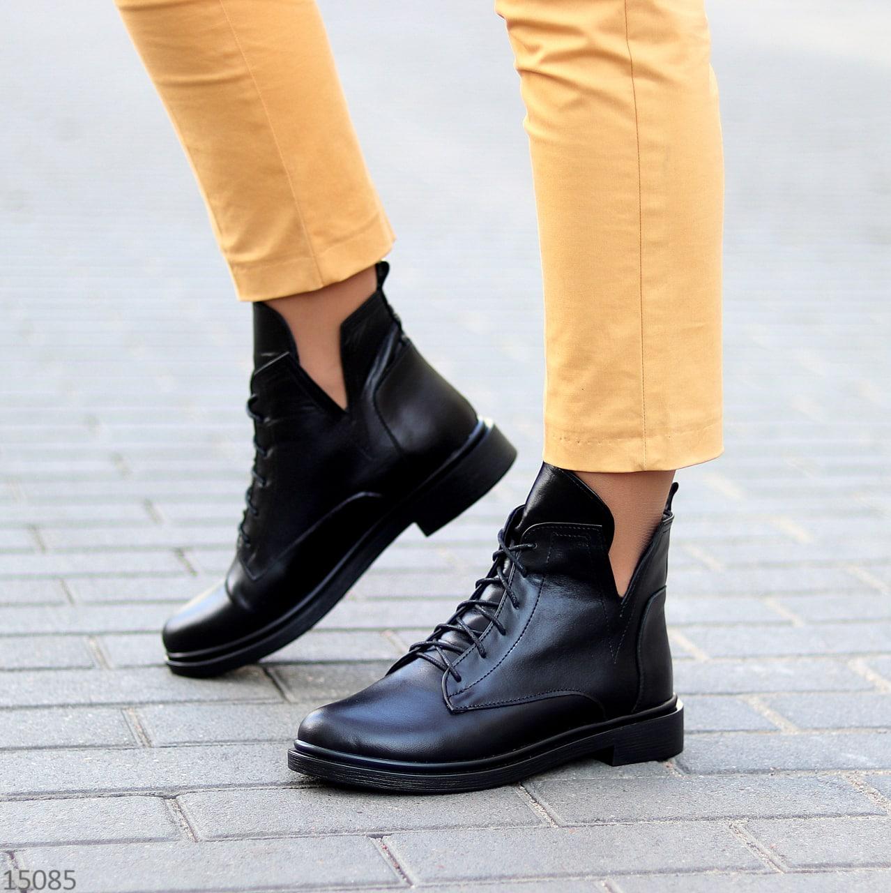 Женские черные кожаные ботинки демисезонные стильные молодежные натуральная кожа - фото 4 - id-p1669148537
