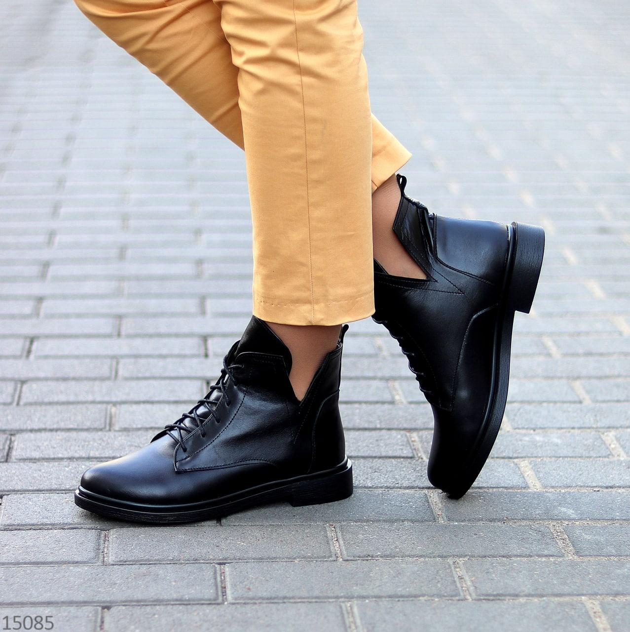 Женские черные кожаные ботинки демисезонные стильные молодежные натуральная кожа - фото 7 - id-p1669148537