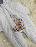 Зимовий комбінезон + конверт спальник принт "Ведмедик" для новонароджених, білий з сірим, фото 6