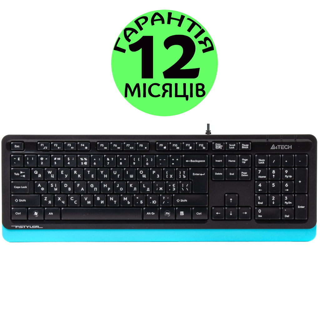 Клавиатура для Компьютера A4Tech FK10, Черно-синяя, USB, Проводная ...