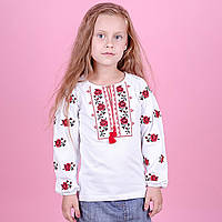 Вышиванка хлопковая для девочки белая. Украинская вышиванка. Вышиванка с длинным рукавом 64-122