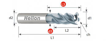 Фреза кінцева твердосплавна чотирьохпера D 5,0 мм х 60 х 13 мм 35°/38° z:4 Helion (Іспанія)