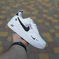 Чоловічі літні кросівки Nike Air Force 1 LV8 низькі білі (чорна зап'ята) круті кросівки найк аїр форс