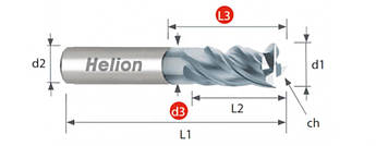 Фреза кінцева твердосплавна чотирбохпера D 12,0 мм х 80 х 26 мм 35°/38° z:4 Helion (Іспанія)