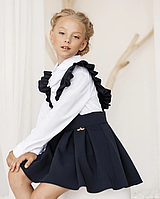 Спідниця-сарафан з крильцями для дівчинки Синя 116-152 р. Шкільний сарафанчик для дівчаток Шкільна форма