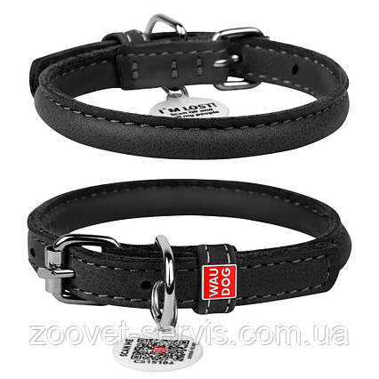 Нашийник круглий для собак шкіряний Collar WAUDOG Soft з QR-паспортом М 39-47 см діаметр 10 мм 01581, фото 1
