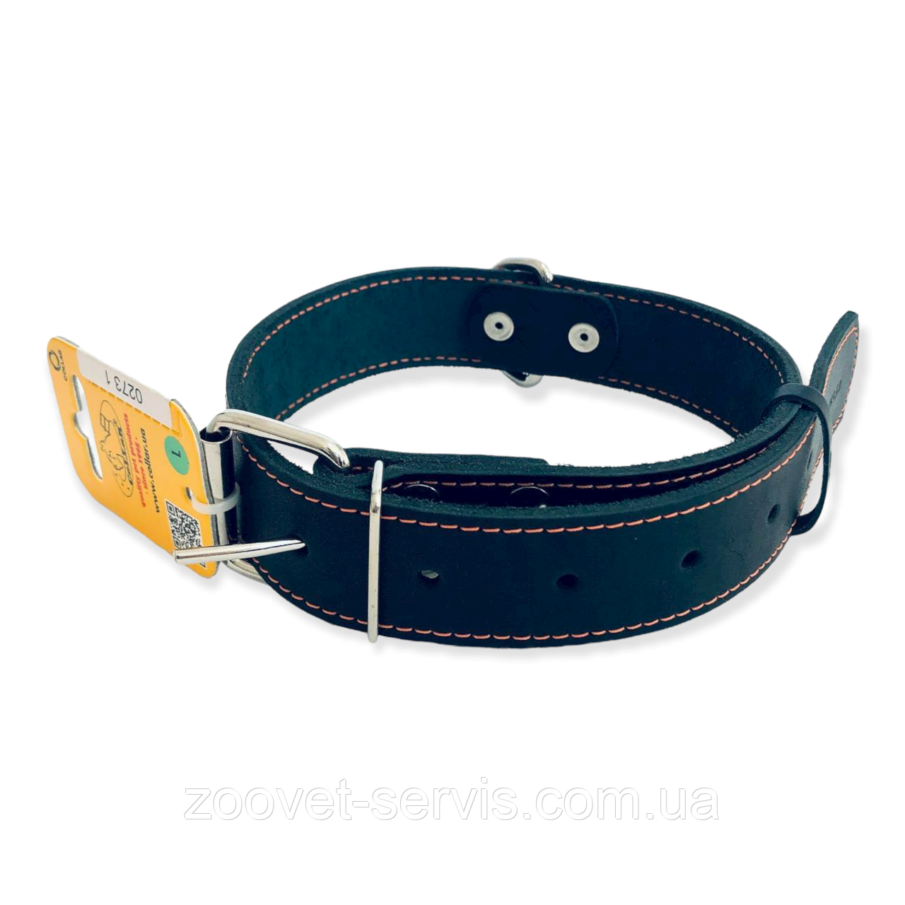 Нашийник шкіряний для собак CoLLaR одинарний (довжина 47-62 см, ширина 35 мм) Чорний
