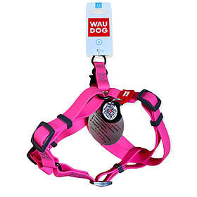 Шлея м'яка рожева для собак WAUDOG Waterproof, металева пряжка-фастекс, розмір S (40-50см), ширина 15 мм