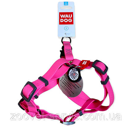 Шлея м'яка рожева для собак WAUDOG Waterproof, металева пряжка-фастекс, розмір S (40-50см), ширина 15 мм, фото 1