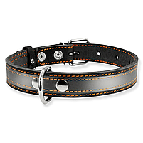 Нашийник шкіряний чорний для собаки зі світловідбивною стрічкою CoLLaR, ширина 20 мм, довжина 32-40 см, фото 3