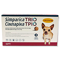 Жувальна таблетка Сімпарика ТРІО проти бліх, кліщів, глистів для собак вагою від 1.25 до 2.5 ( Цена за табл.)