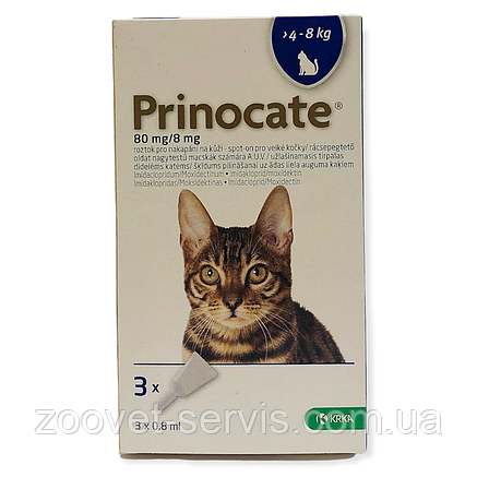 Прінокат Prinocate краплі від бліх, кліщів та глистів Cпот-он для котів більше 4х кг ( Ціна за піпетку ) 1мл, фото 1