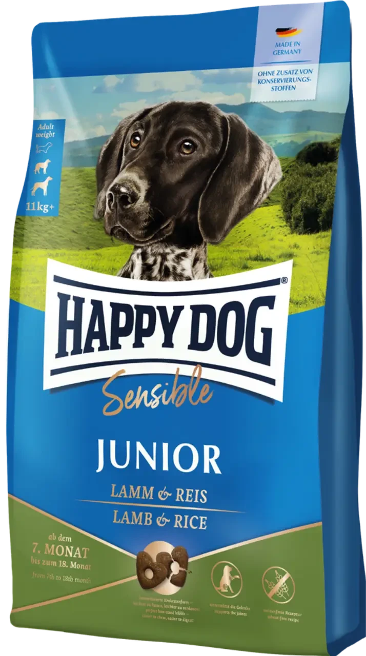 Happy Dog Sensible Junior Lamb (Хеппі Дог Сенсиб Джуніор Ягня Рис) сухий корм для цуценят юніорів 7-18 міс.