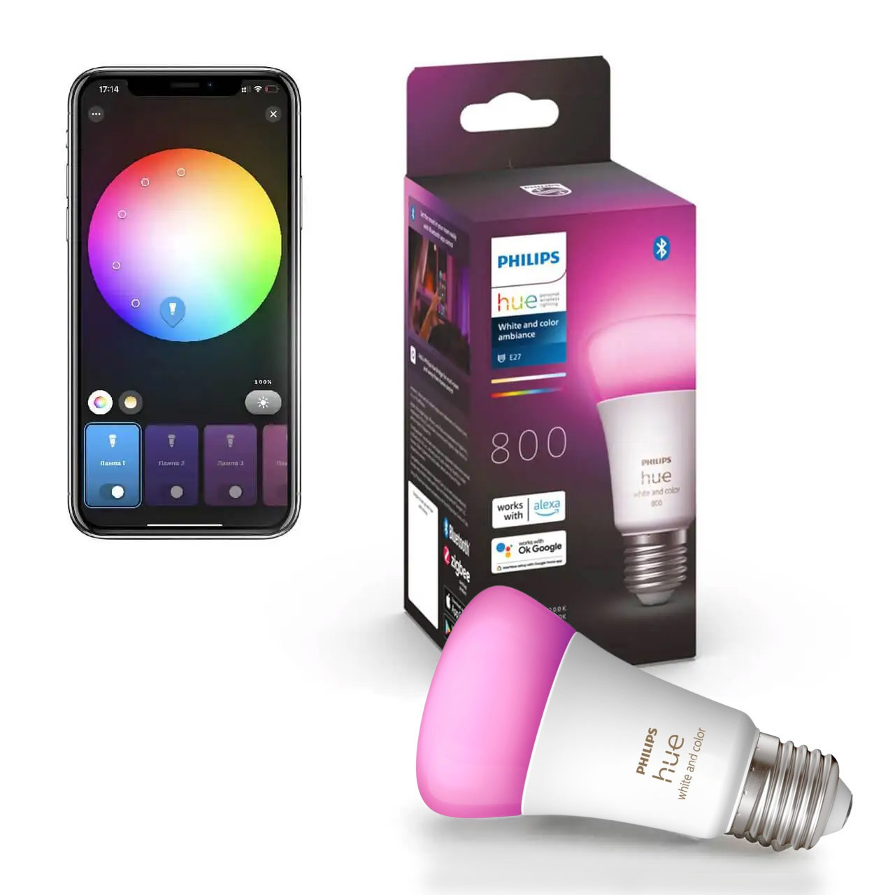 Розумна LED лампочка Philips Hue E27 White and Color 800лм 60Вт 9W, ZigBee, Bluetooth, Apple HomeKit