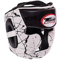 Шлем боксерский тренировочный с полной защитой кожаный TWINS BO-0774 (р-р L, черный-белый)