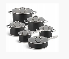 Набір посуду Edenberg EB-4053 нержавіюча сталь 12 предметів з кришками каструлі сковорода ківш