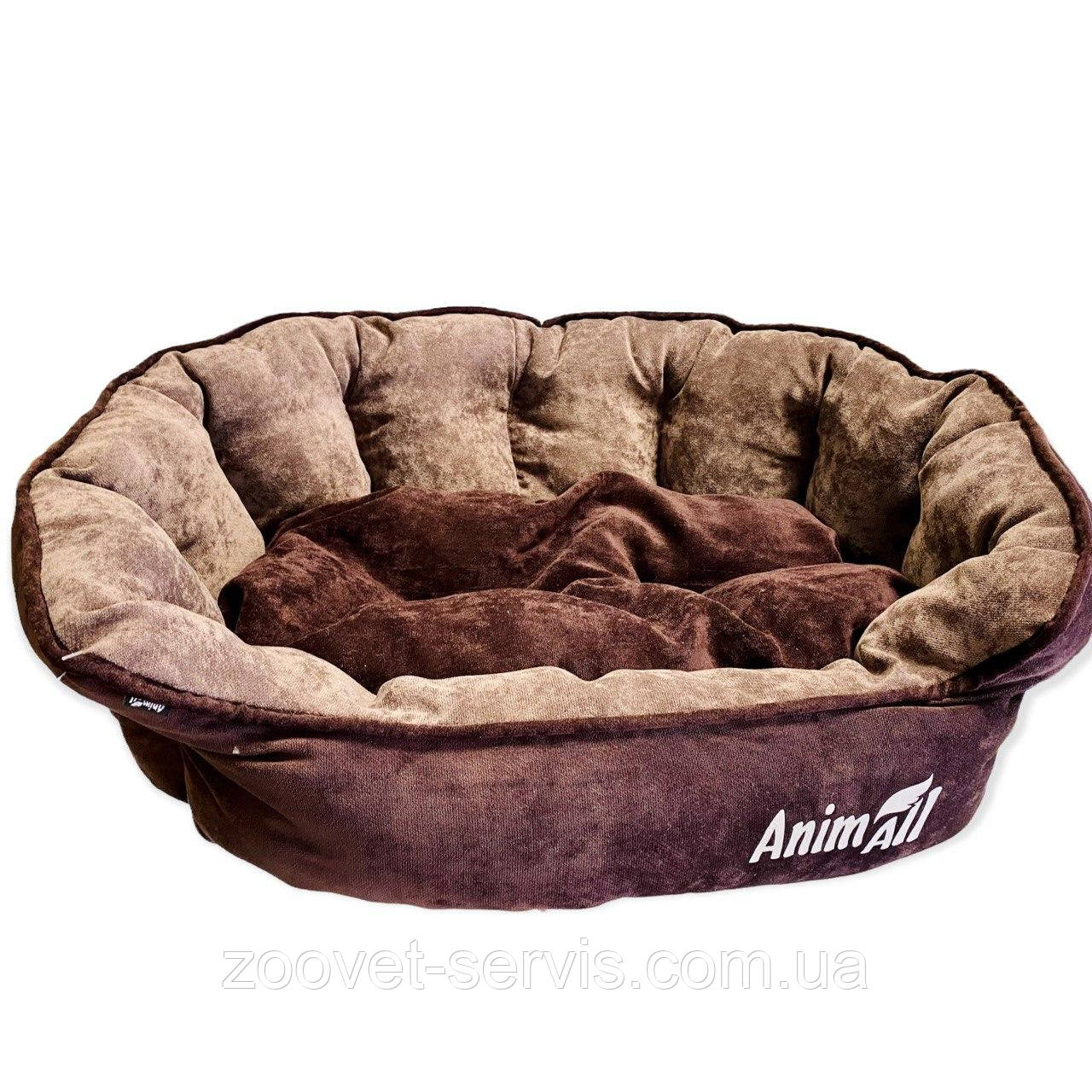 Лежак велюровий для котів та собак AnimAll Royal Velours M CHOCOLATE, 53×47×21см, переться в машинці, фото 1
