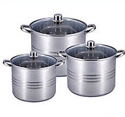 Набір каструль із неіржавкої сталі Benson BN-215 6 предметів 11 л, 13 л, 16 л.